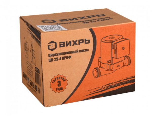 Циркуляционный насос "ВИХРЬ" ЦН-25-4 ПРОФ (36/53/72Вт, 2/3/4 метров напор, 50л/мин), 68/7/1