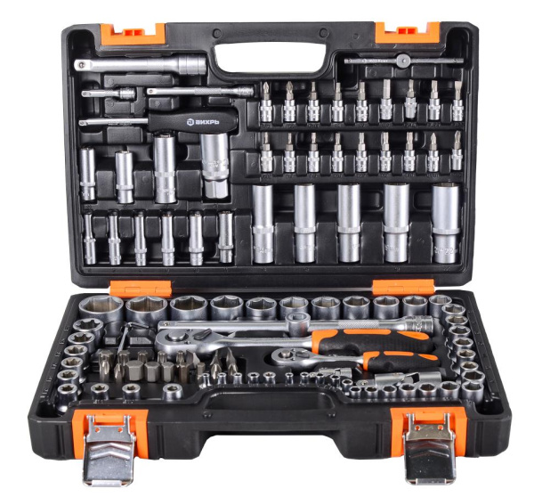 Набор инструментов , 1/2", 1/4", CrV, в кейсе 108 предм Вихрь, шт, 73/6/7/8