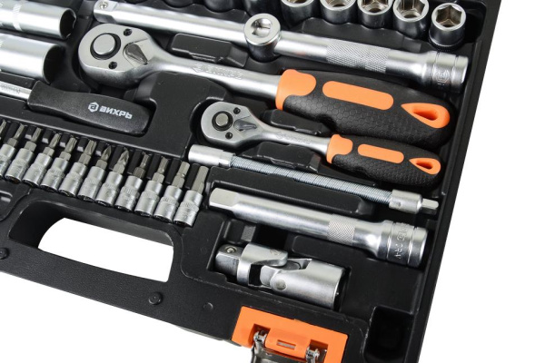 АКЦИЯ! Набор инструментов АВТО, 1/2" , 1/4" , CrV, в кейсе 82 предм Вихрь, шт, 73/6/7/6